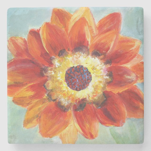 Flower orange Art Painting Marble Stone Coaster (Front)