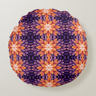 Flower Orange Purple and White Round Pillow