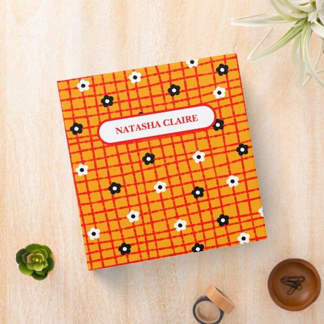 Flower Orange Red Check Pattern Stylish  Binder (In Situ)