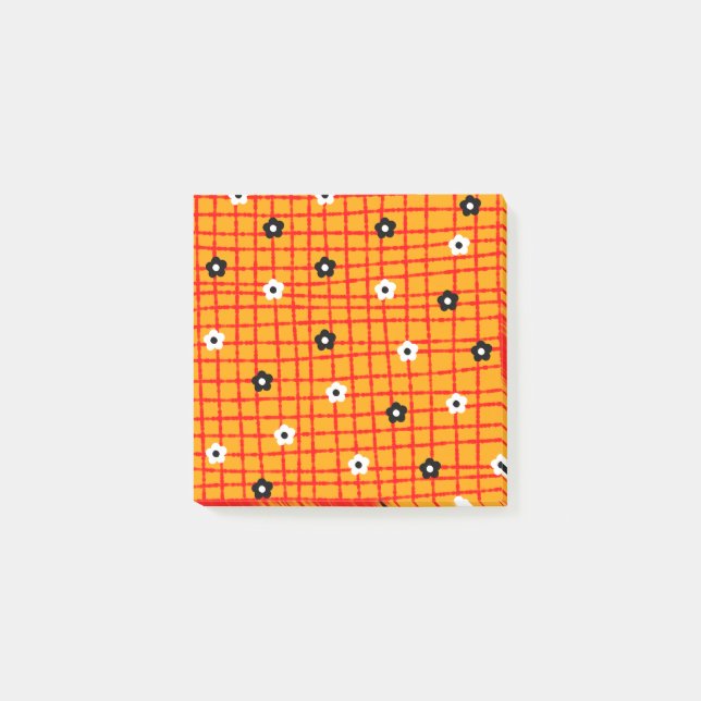 Flower Orange Red Check Pattern Vibrant Post-it Notes (Front)