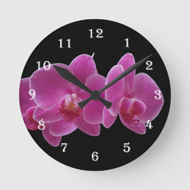 Flower Orchid Wall Clock - Purple Floral (Front)