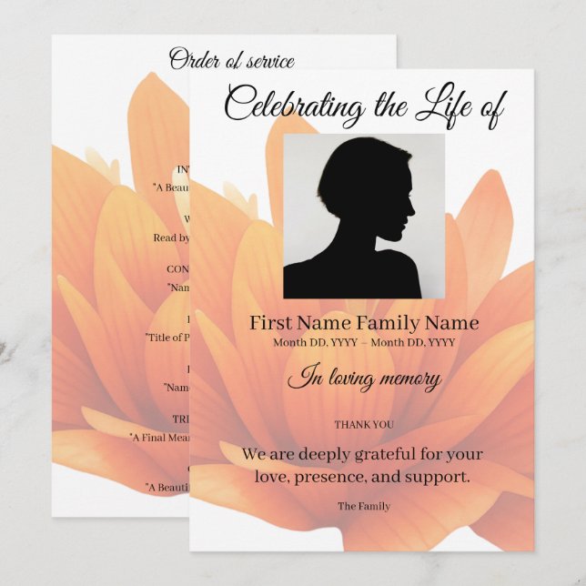 Flower order of service invitation (Front/Back)