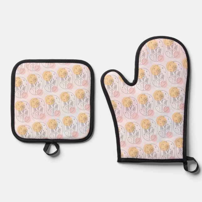 Flower Oven Mitt & Pot Holder Set (Front)