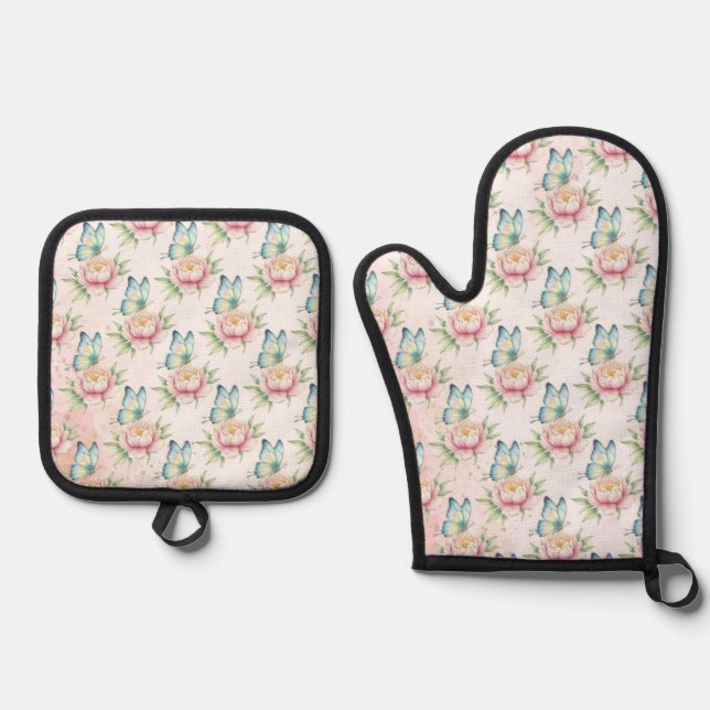 Flower Oven Mitt & Pot Holder Set (Front)