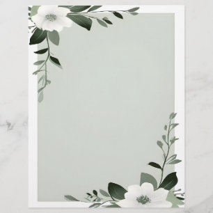 Flower Overlay Border in Sage Green Letterhead