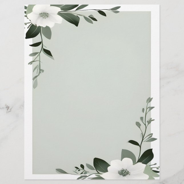 Flower Overlay Border in Sage Green Letterhead (Front)