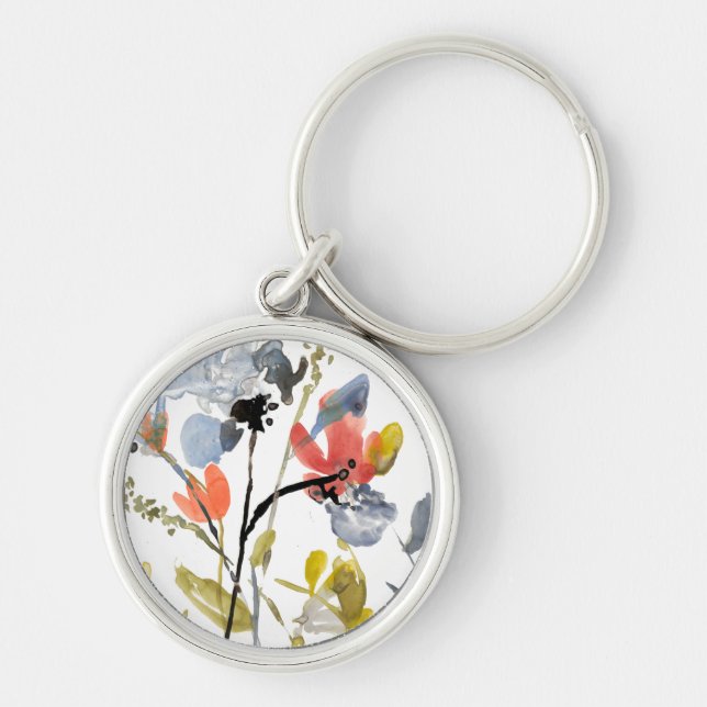 Flower Overlay - Watercolor Flowers & Stems Keychain (Front)