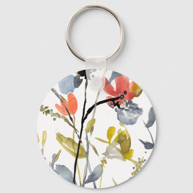 Flower Overlay - Watercolor Flowers & Stems Keychain (Front)