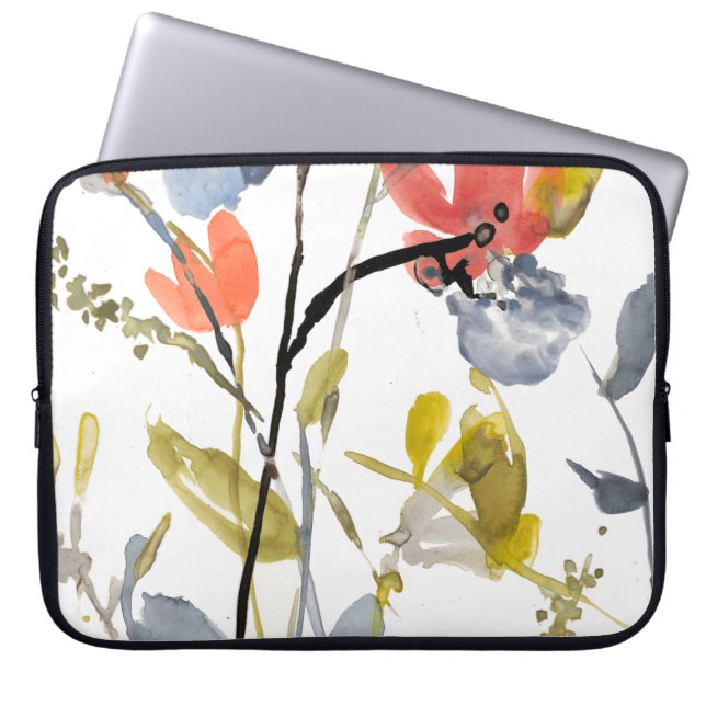 Flower Overlay - Watercolor Flowers & Stems Laptop Sleeve (Front)