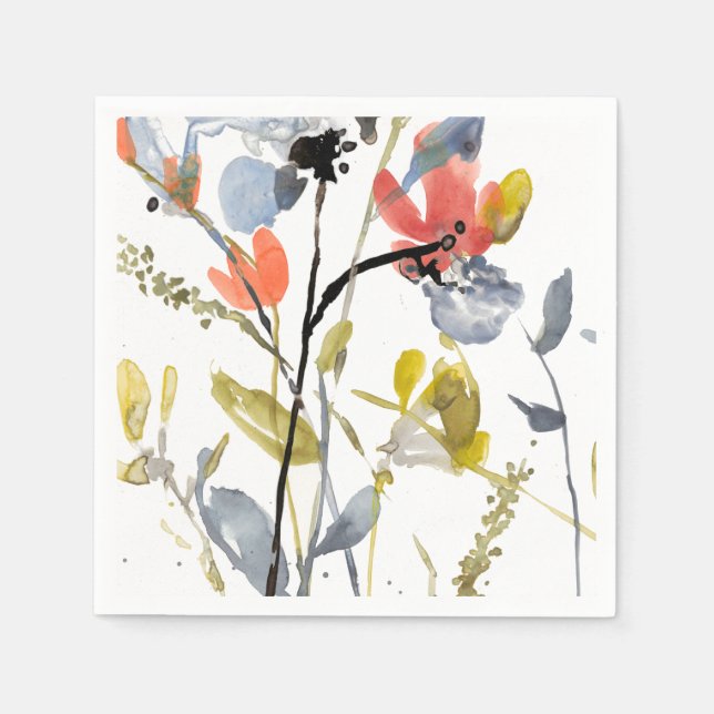 Flower Overlay - Watercolor Flowers & Stems Napkin (Front)