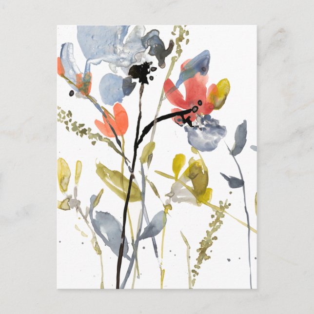 Flower Overlay - Watercolor Flowers & Stems Postcard (Front)