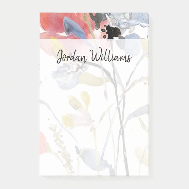 Flower Overlay - Watercolor Pastel Flowers Post-it Notes (Front)