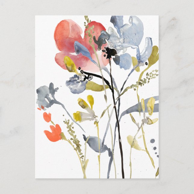 Flower Overlay - Watercolor Pastel Flowers Postcard (Front)