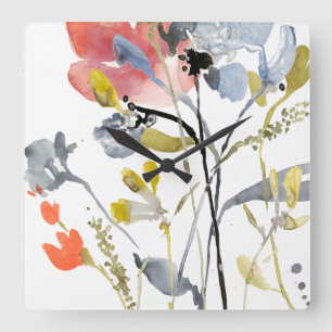 Flower Overlay - Watercolor Pastel Flowers Square Wall Clock
