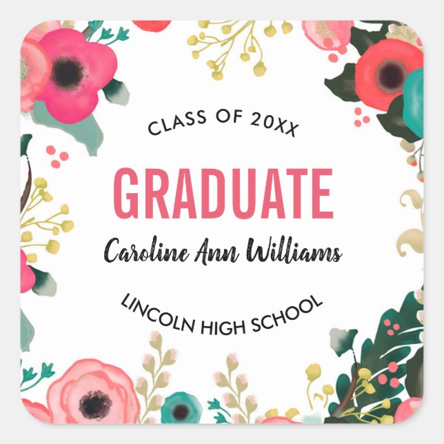 Flower Painting Custom Graduation  Square Sticker (Front)