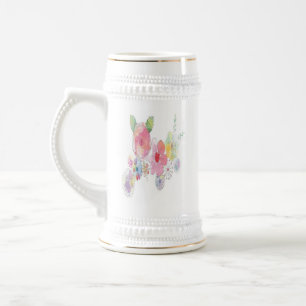 flower painting on white beer stein