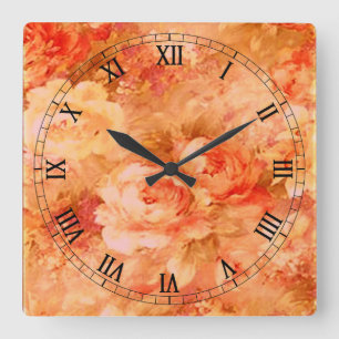Flower Painting Square Roman Numerals Clock