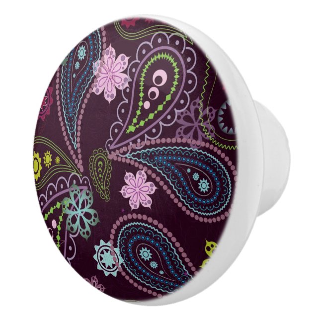 Flower Paisley Print Ceramic Cabinet Knob (Right)