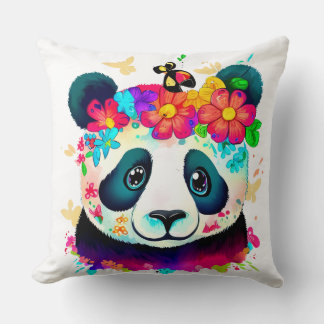 Flower Panda Throw Pillow