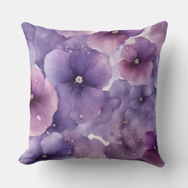 Flower Paradise of Violets Throw Pillow (Front)