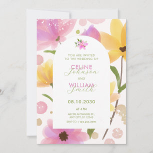 Flower pastel pink yellow wedding invitation