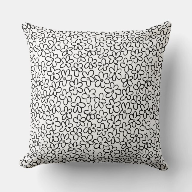 Flower Pattern 080821 - Black and White Throw Pill Pillow (Front)