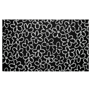 Flower Pattern 080821 - White and Black Fabric