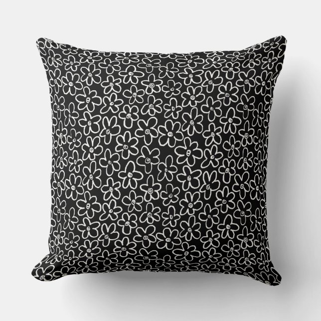 Flower Pattern 080821 - White and Black Throw Pillow (Front)