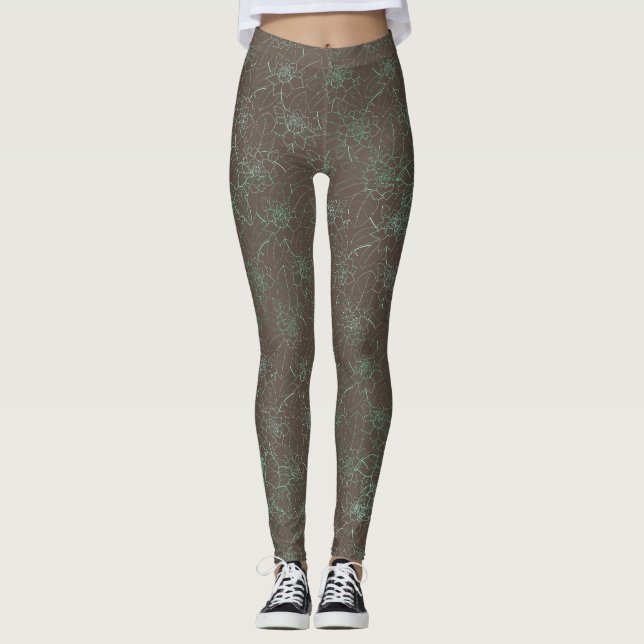 Flower pattern 2 tones 02.b.Dgrey BG Leggings (Front)