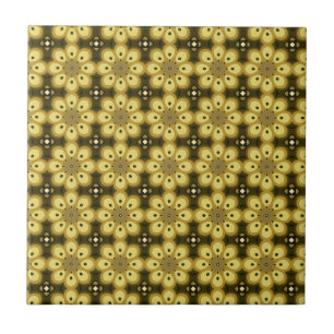 Flower Pattern Beige Cross Dark Brown Tile