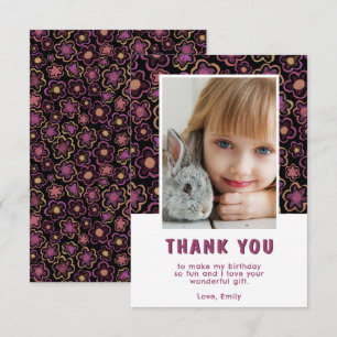 Flower Pattern Birthday Kids Girl Photo Thank You Card