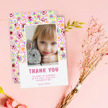 Flower Pattern Birthday Kids Girl Photo Thank You Card<br><div class="desc">Colourful Flower Pattern Birthday Kids Girl Photo Thank You Card. Colourful pattern with hand drawn flowers. Cute floral birthday thank you card for your friends and family. Upload your photo and personalize the card with your name and text. Great as thank you card for girls.</div>