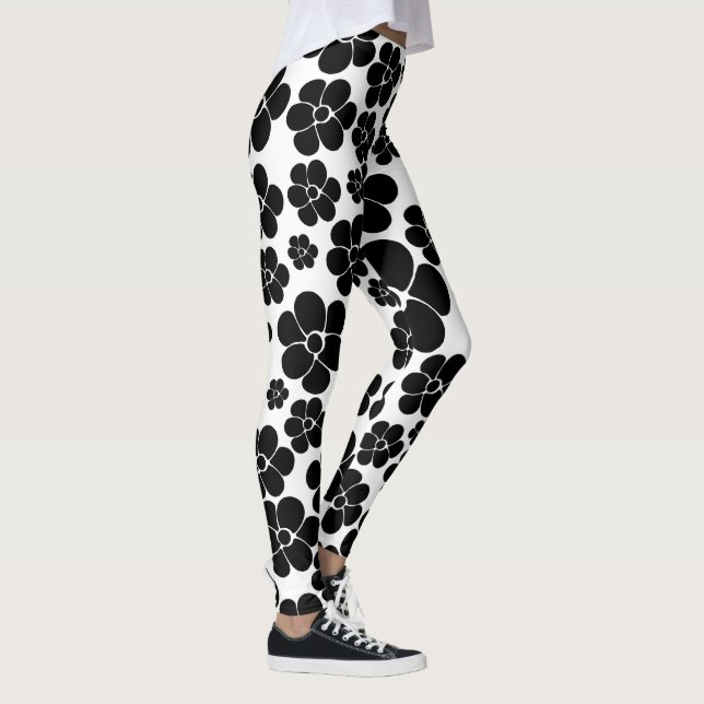 Flower Pattern - Black and White Leggings (Right)