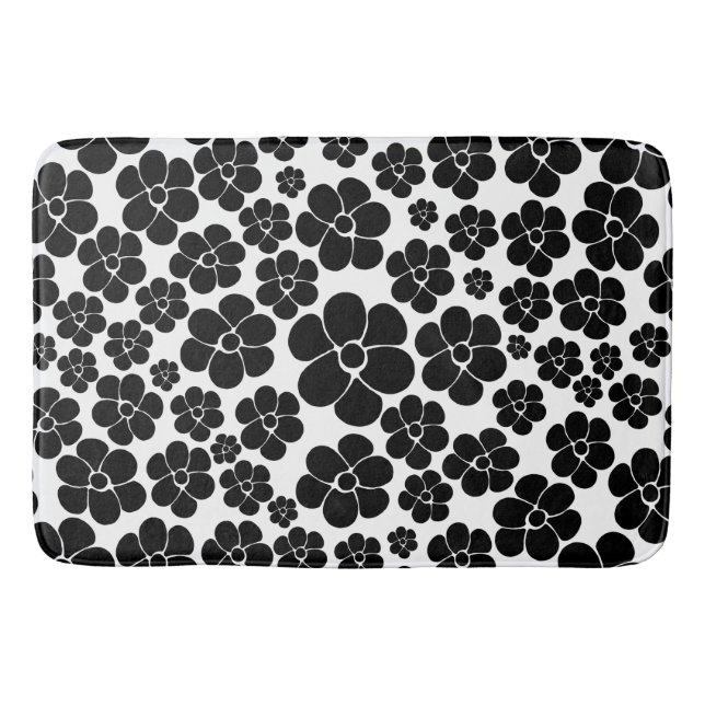 Flower Pattern - Black and White Throw Pillow Bath Mat (Front)