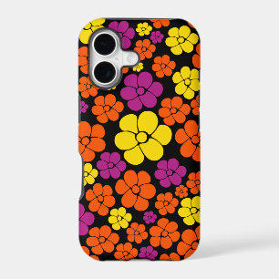 Flower Pattern - Black, Pink, Orange and Yellow