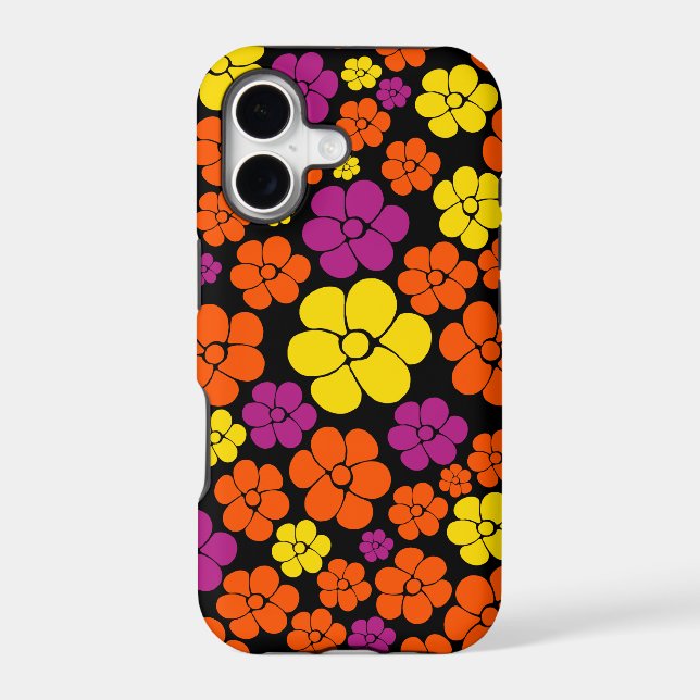 Flower Pattern - Black, Pink, Orange and Yellow (Back)