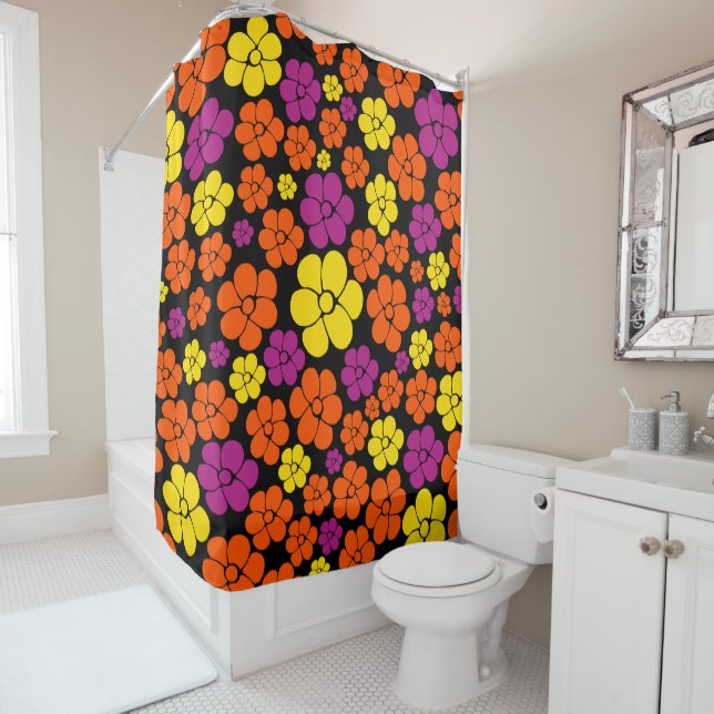 Flower Pattern - Black, Pink, Orange and Yellow (In Situ)