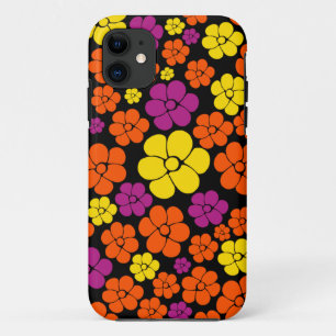 Flower Pattern - Black, Pink, Orange and Yellow iPhone 11 Case