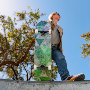 Flower Pattern Blue and Green Skateboard
