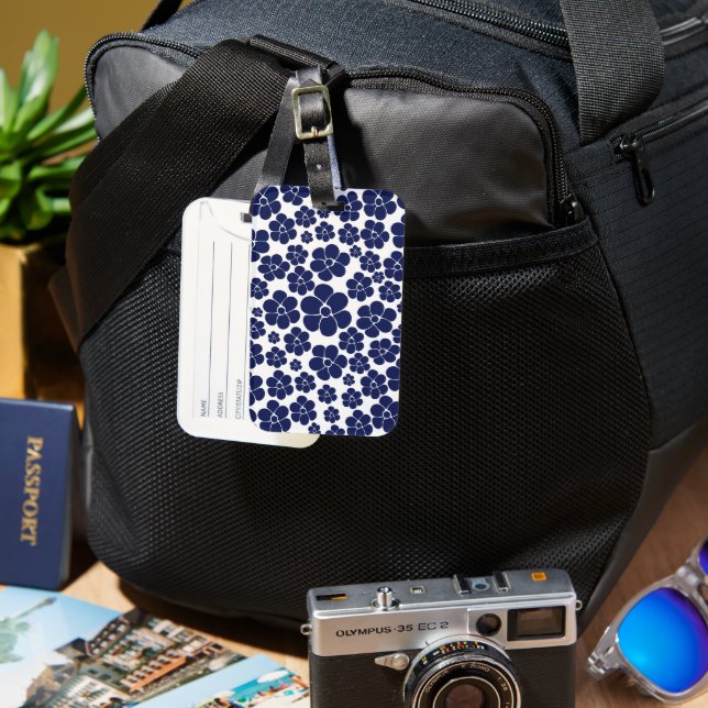Flower Pattern - Blue and White Luggage Tag (Front & Back)