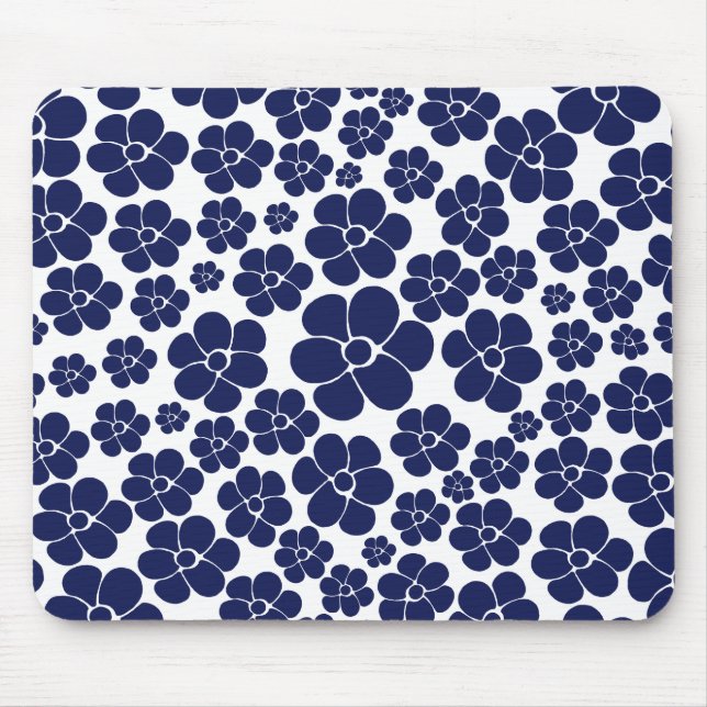Flower Pattern - Blue and White Mouse Pad (Front)