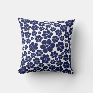 Flower Pattern - Blue and White Throw Pillow