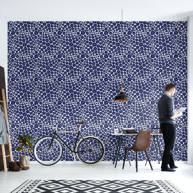 Flower Pattern - Blue and White Wallpaper (Living Room)