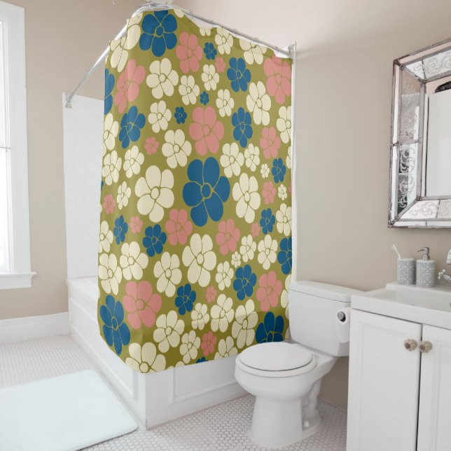 Flower Pattern - Blue, Olive Green, Pink and Cream (In Situ)