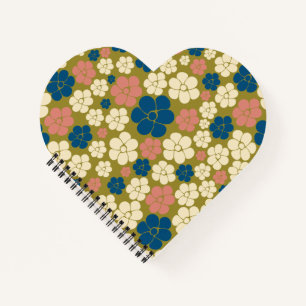 Flower Pattern - Blue, Olive Green, Pink and Cream Notebook