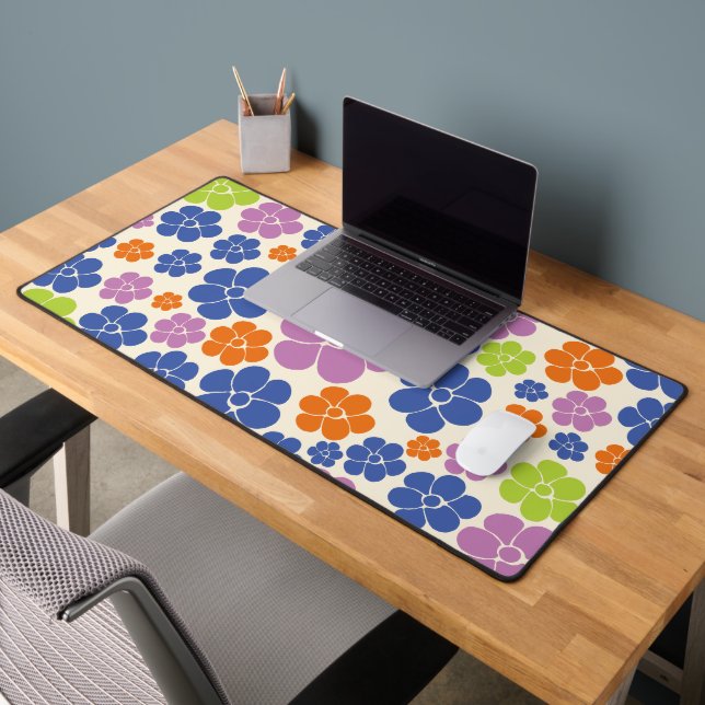 Flower Pattern - Blue, Orange, Purple, Green Desk Mat (Office 2)
