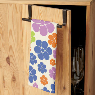 Flower Pattern - Blue, Orange, Purple, Green Kitchen Towel