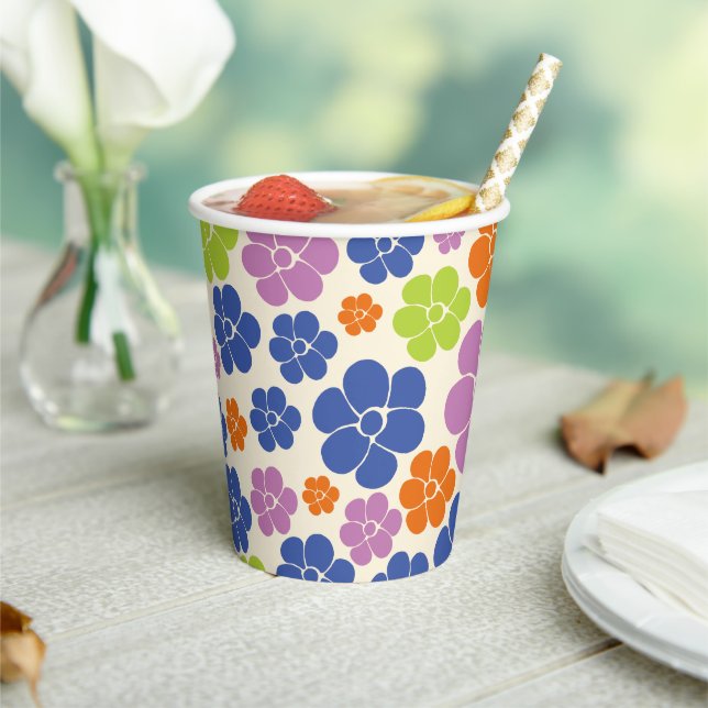 Flower Pattern - Blue, Orange, Purple, Green Paper Cups (Insitu)