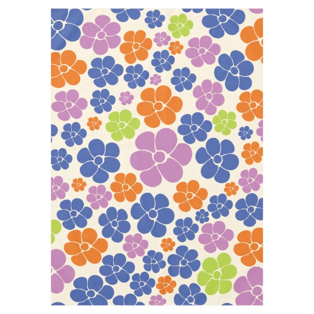Flower Pattern - Blue, Orange, Purple, Green Tablecloth (Front)