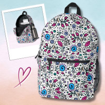 Flower Pattern blue Swirl Berry on White - 